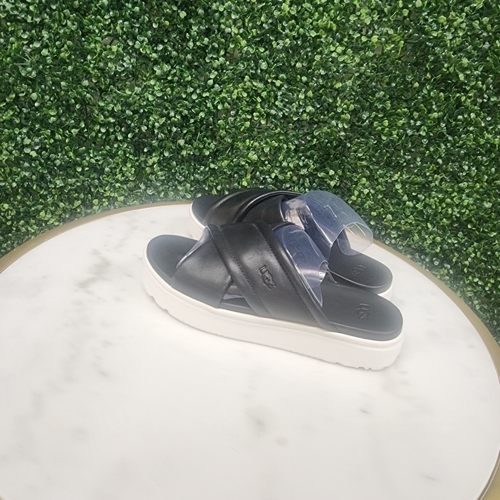 UGG® Women's Zayne Crossband Slide Sandals Black White - Picture 3 of 8